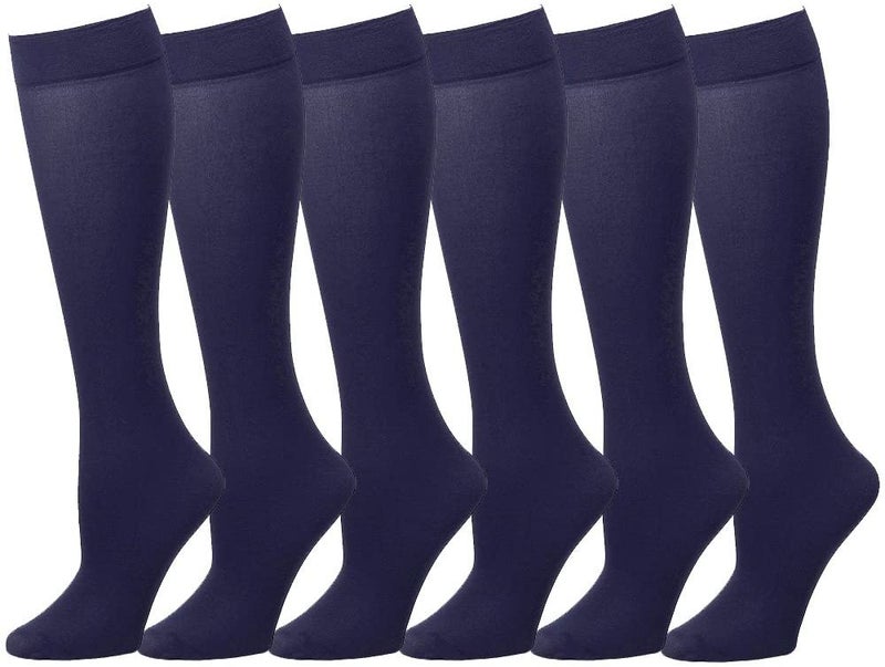 Falari 6-Pack Women Trouser Socks with Comfort Band Stretchy Spandex Opaque Knee High - Navy - Image 1